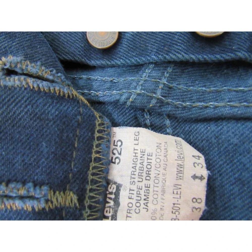 Levis 525 Jean Shorts Blue  Frayed  Cutoff  Dark Wash High Rise Button Fly Sz 38